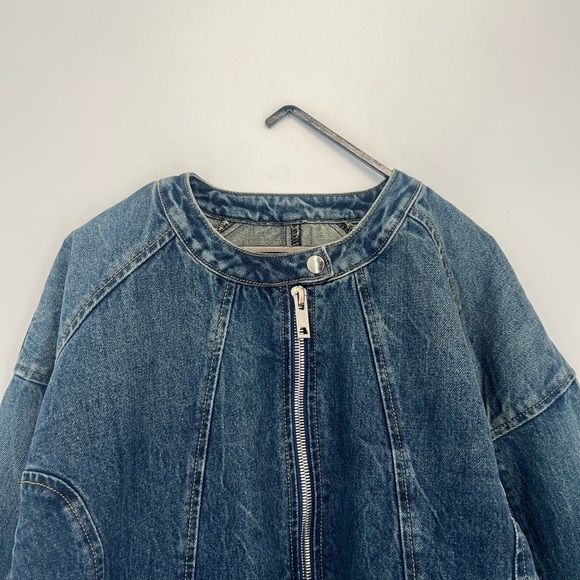 EB Denim Logan Denim Racer Moto Vintage Inspired Wide Tapered Sleeve Zip Jacket - Picture 2 of 9